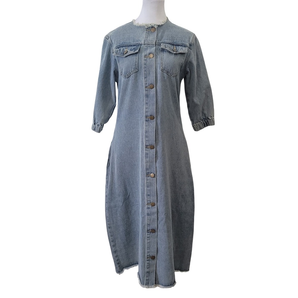 MCY Clothing Company Women's Size‎ S Denim Midi Dress Light Wash Front Button